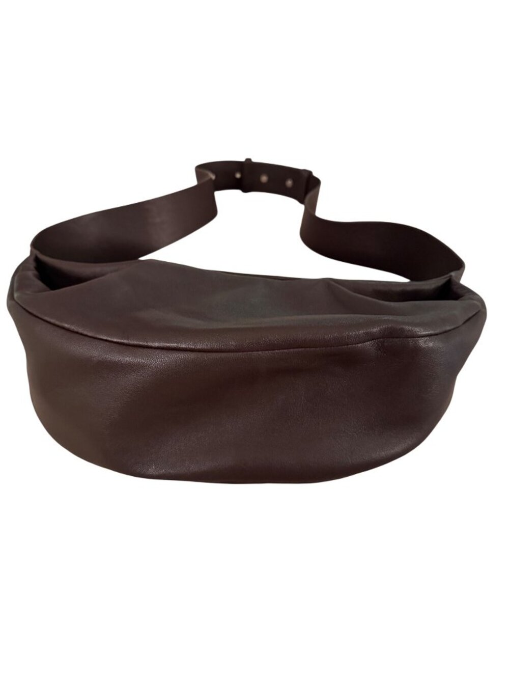 COS Womens Crescent-shaped Swing Bag Brown Leather Zip Wide Strap Minimalist